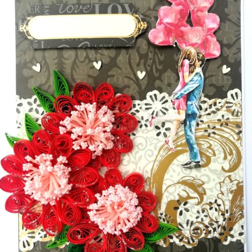 Red Themed Quilled Flowers Couple Greeting Card image