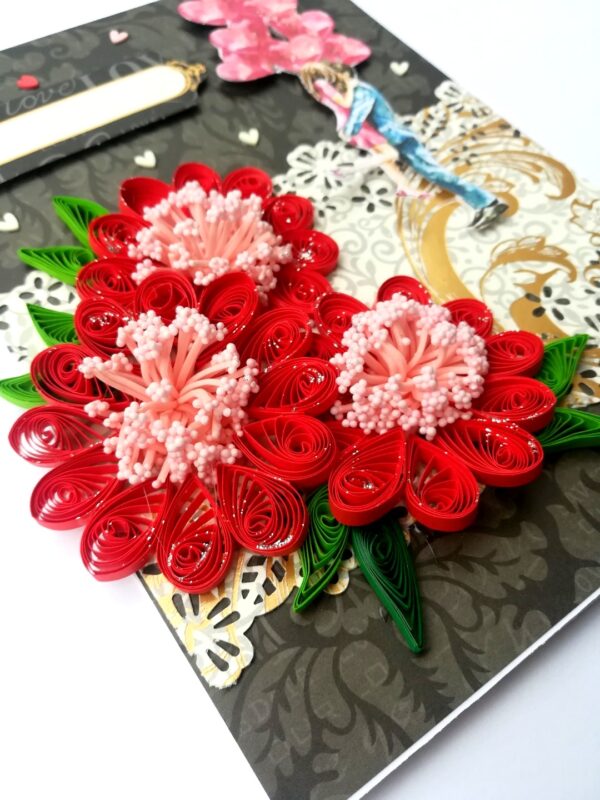 Red Themed Quilled Flowers Couple Greeting Card image