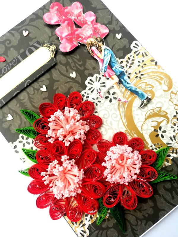 Red Themed Quilled Flowers Couple Greeting Card image