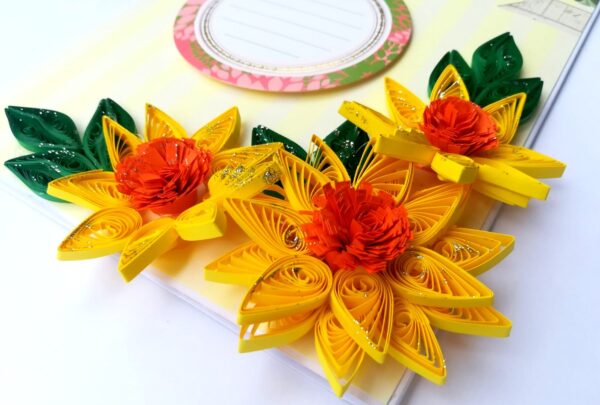 Exotic Sunshine Quilled Flowers Greeting Card image