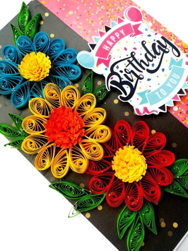 Sparkling Multicolored Quilled Flowers Birthday Card image