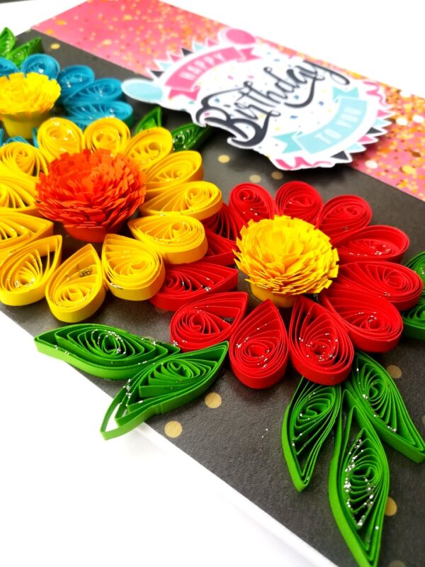 Sparkling Multicolored Quilled Flowers Birthday Card image
