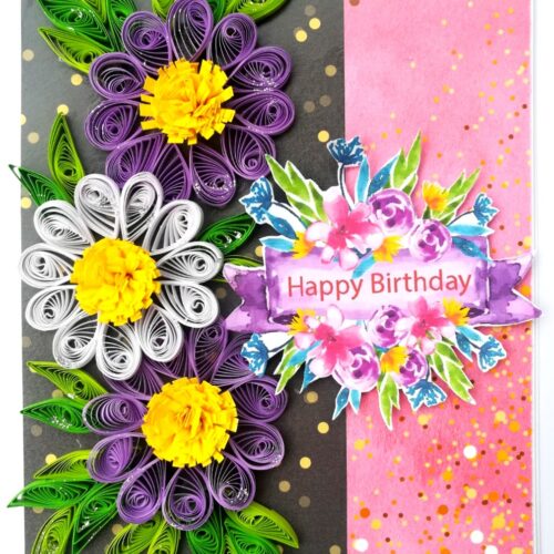 Sparkling Purple Themed Quilled Birthday Card image