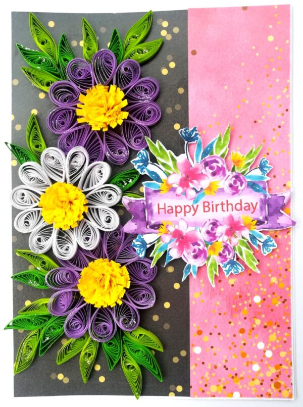 Sparkling Purple Themed Quilled Birthday Card image