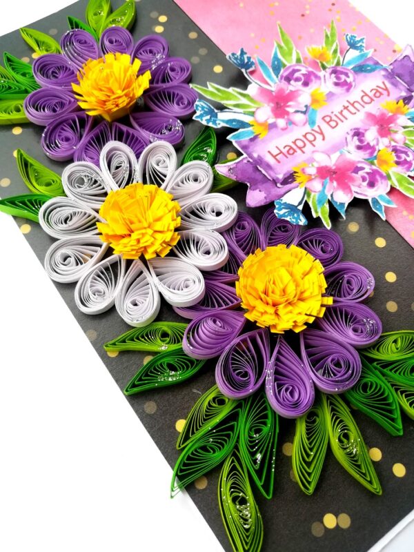 Sparkling Purple Themed Quilled Birthday Card image