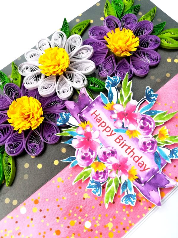 Sparkling Purple Themed Quilled Birthday Card image