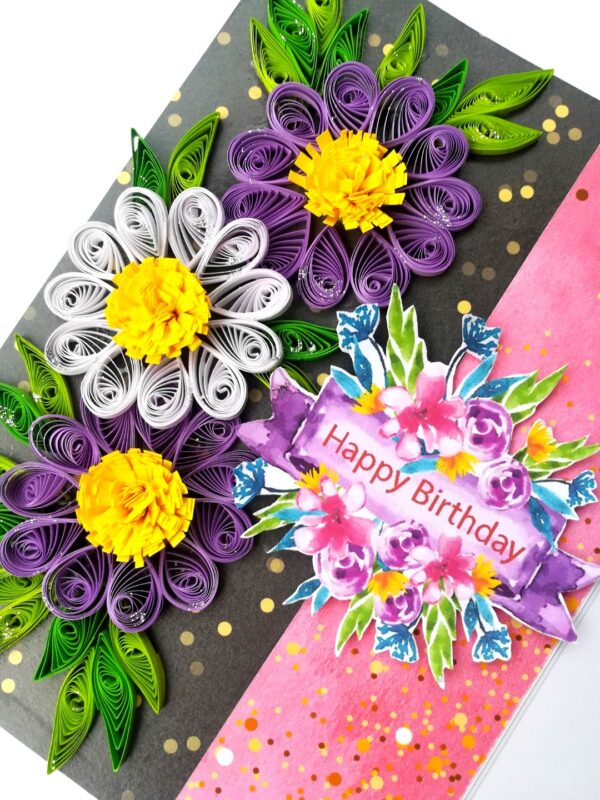 Sparkling Purple Themed Quilled Birthday Card image