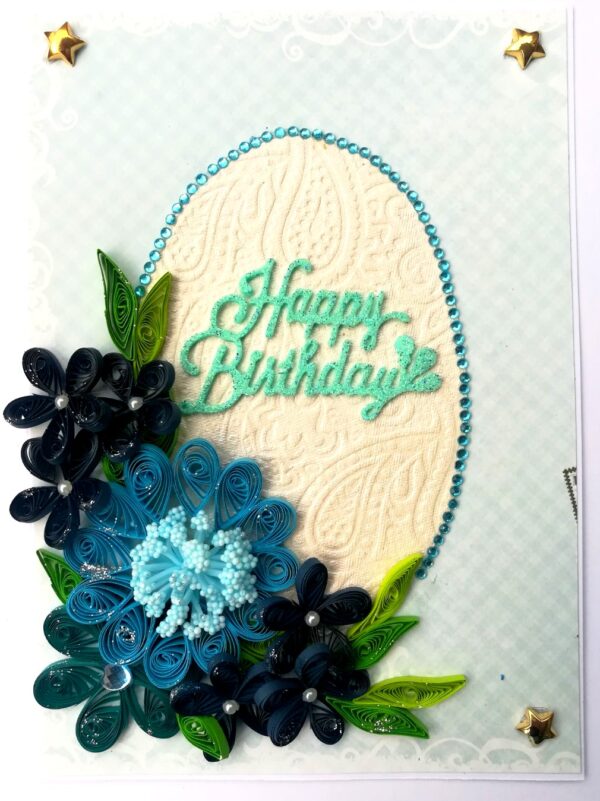 Blue Quilled Corner Flowers Birthday Greeting Card image Blue Quilled Corner Flowers Birthday Greeting Card image