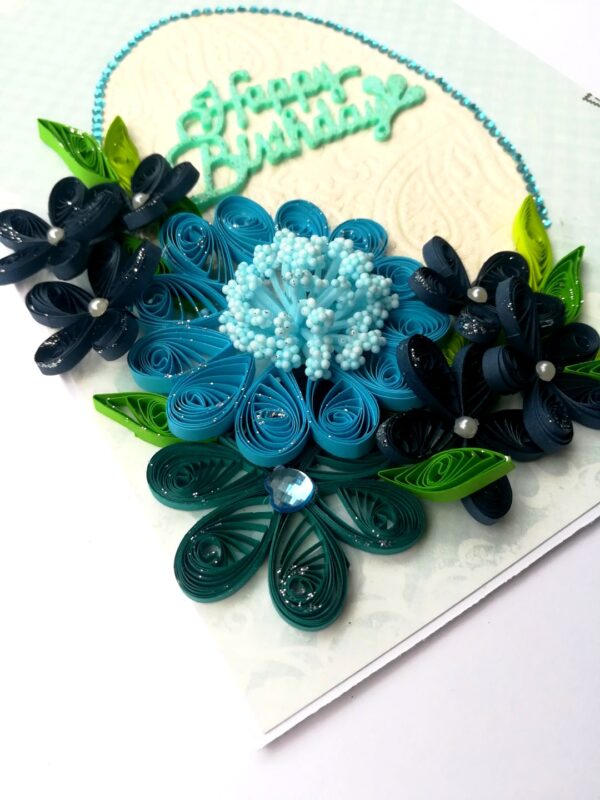 Blue Quilled Corner Flowers Birthday Greeting Card image Blue Quilled Corner Flowers Birthday Greeting Card image