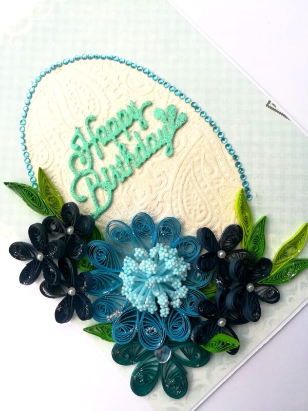 Blue Quilled Corner Flowers Birthday Greeting Card image Blue Quilled Corner Flowers Birthday Greeting Card image