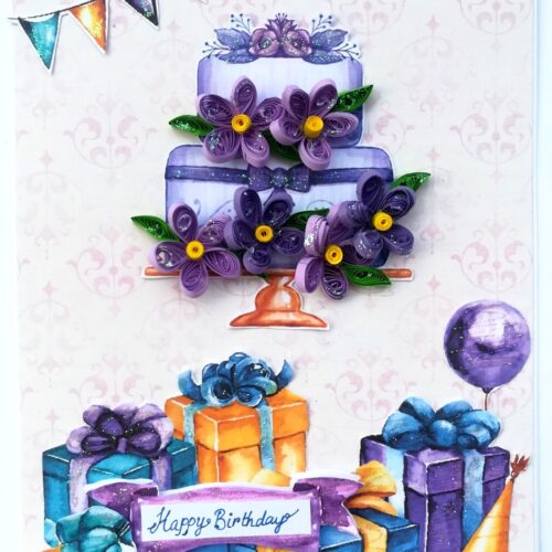 Purple Quilled Birthday Cake Greeting Card image