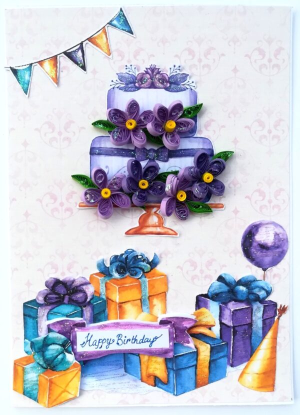 Purple Quilled Birthday Cake Greeting Card image