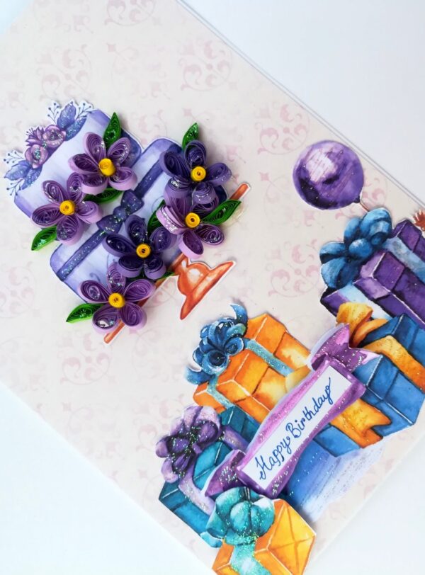 Purple Quilled Birthday Cake Greeting Card image