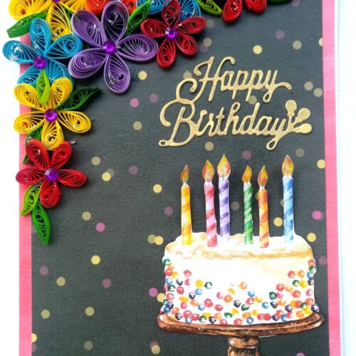 Quilled Multicolor Corner Birthday Greeting Card image