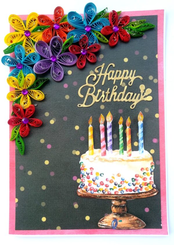 Quilled Multicolor Corner Birthday Greeting Card image
