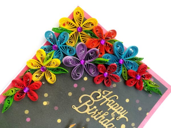 Quilled Multicolor Corner Birthday Greeting Card image