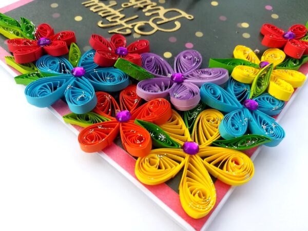 Quilled Multicolor Corner Birthday Greeting Card image