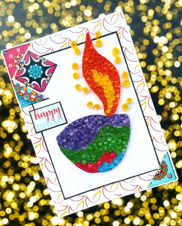 Sparkling Handmade Quilled Diwali Greeting Card D14 image