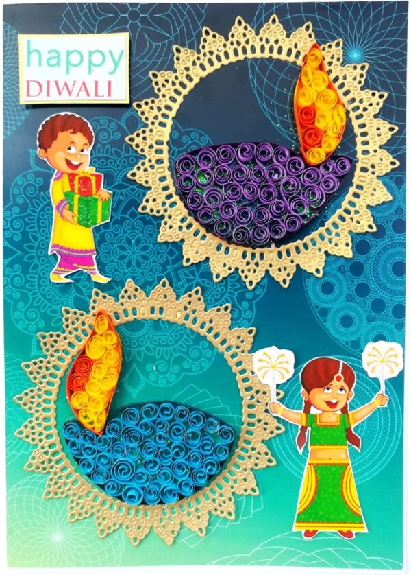 Sparkling Handmade Quilled Diwali Greeting Card D16 image