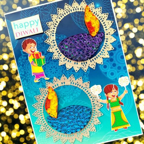 Sparkling Handmade Quilled Diwali Greeting Card D16 image