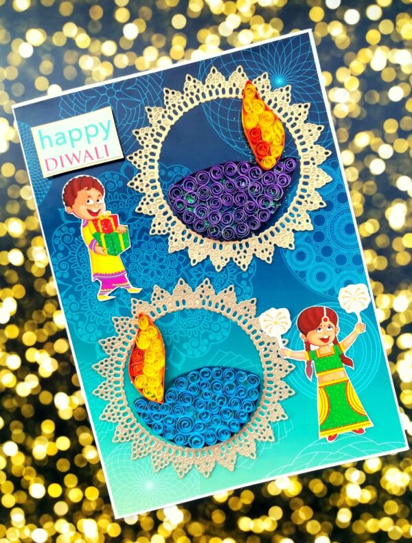 Sparkling Handmade Quilled Diwali Greeting Card D16 image