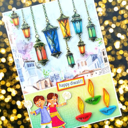 Sparkling Handmade Quilled Diwali Greeting Card D17 image