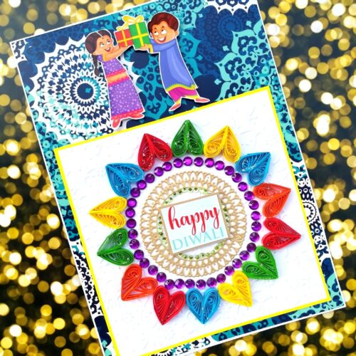 Sparkling Handmade Quilled Diwali Greeting Card D18 image