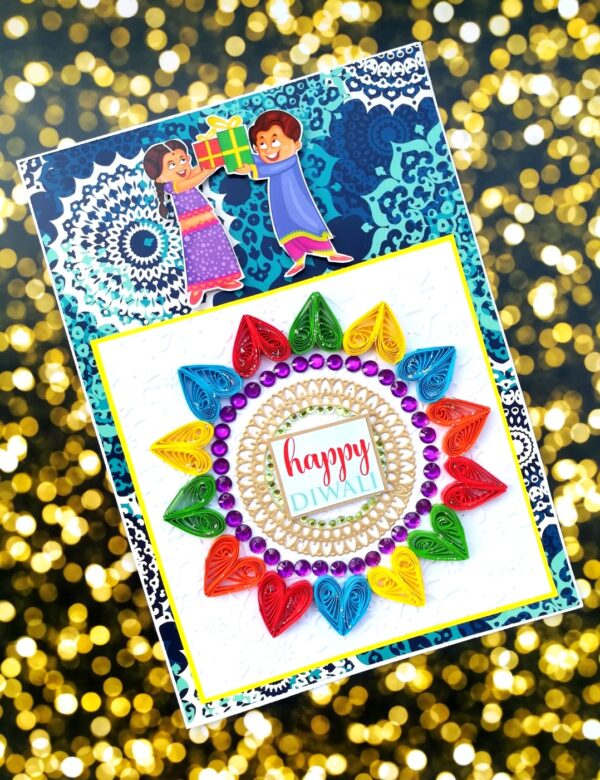 Sparkling Handmade Quilled Diwali Greeting Card D18 image