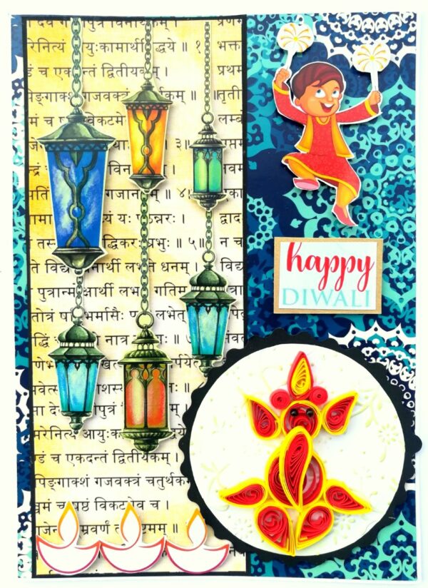 Sparkling Handmade Quilled Diwali Greeting Card D20 image
