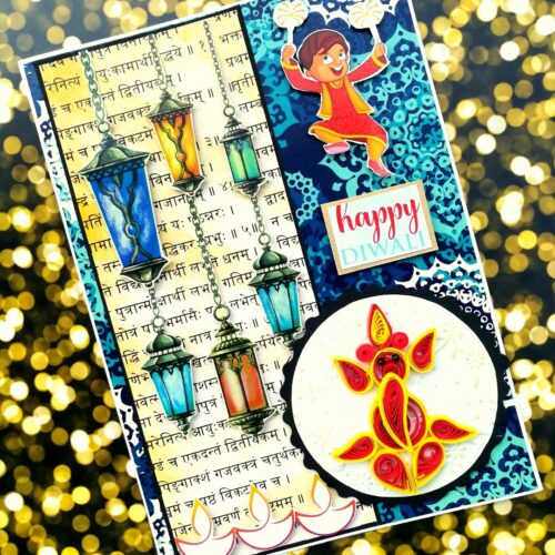 Sparkling Handmade Quilled Diwali Greeting Card D20 image