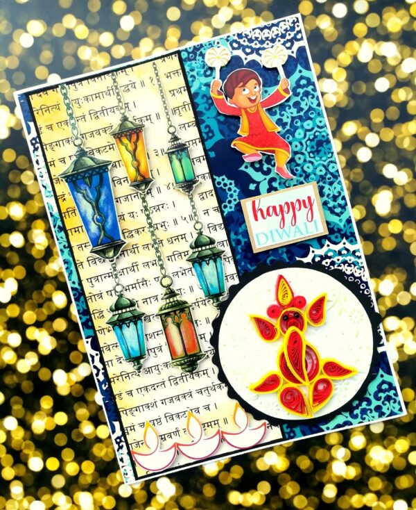 Sparkling Handmade Quilled Diwali Greeting Card D20 image