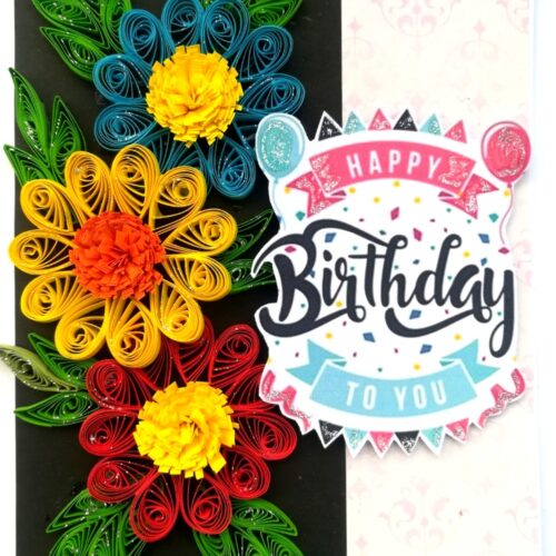 Sparkling Multicolored Quilled Flowers Birthday Card image