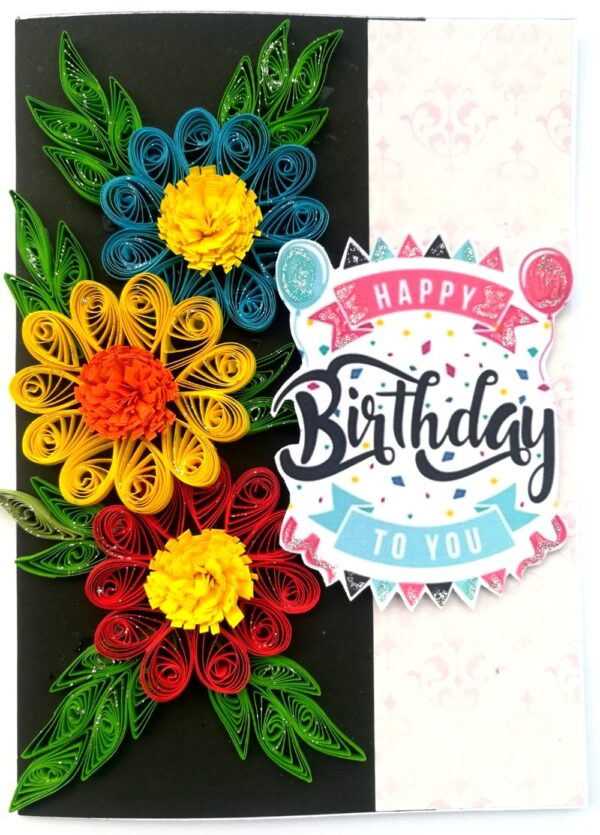 Sparkling Multicolored Quilled Flowers Birthday Card image Sparkling Multicolored Quilled Flowers Birthday Card image
