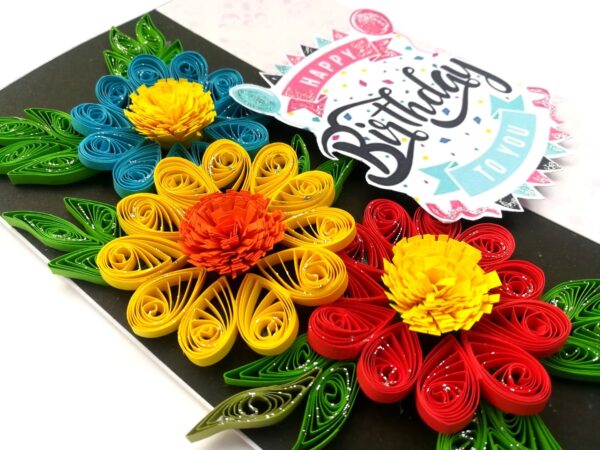 Sparkling Multicolored Quilled Flowers Birthday Card image Sparkling Multicolored Quilled Flowers Birthday Card image
