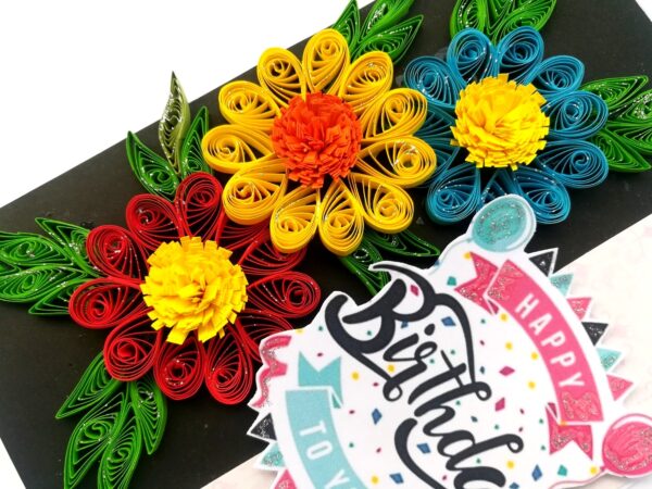 Sparkling Multicolored Quilled Flowers Birthday Card image Sparkling Multicolored Quilled Flowers Birthday Card image