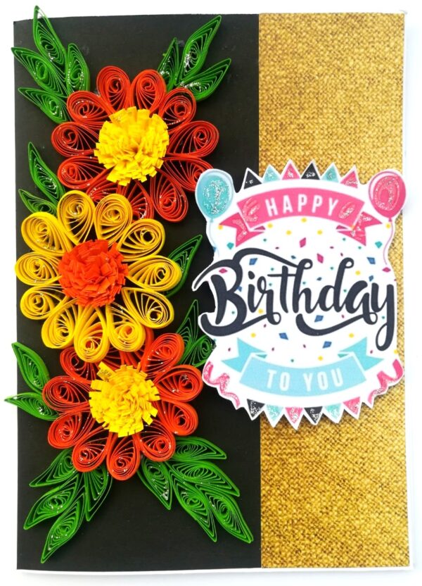 Sparkling Orange & Yellow Quilled Flowers Birthday Card image Sparkling Orange & Yellow Quilled Flowers Birthday Card image