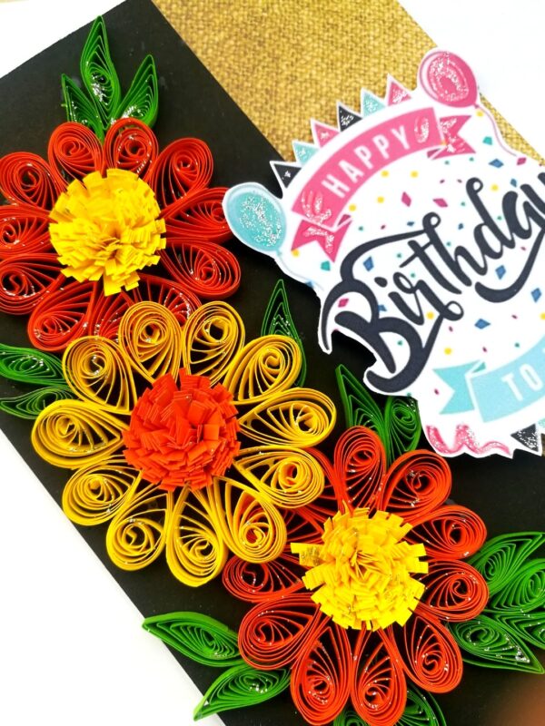 Sparkling Orange & Yellow Quilled Flowers Birthday Card image Sparkling Orange & Yellow Quilled Flowers Birthday Card image