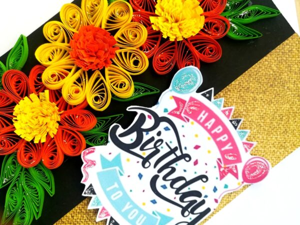 Sparkling Orange & Yellow Quilled Flowers Birthday Card image Sparkling Orange & Yellow Quilled Flowers Birthday Card image