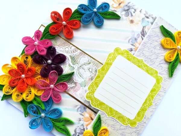 Multicolored Quilled Mini Scrapbook Greeting Card image Multicolored Quilled Mini Scrapbook Greeting Card image