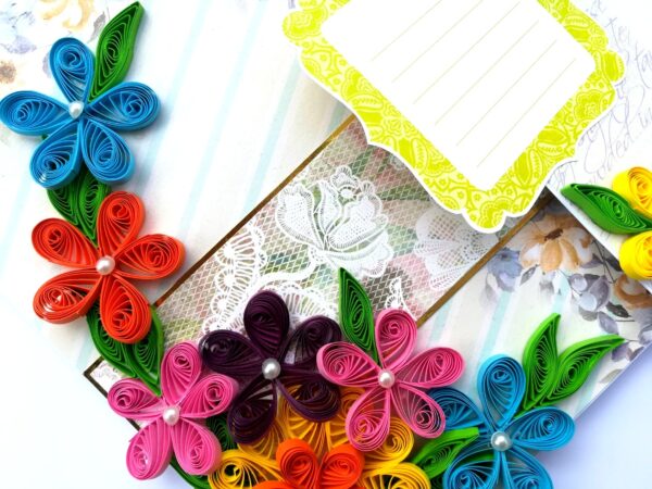 Multicolored Quilled Mini Scrapbook Greeting Card image Multicolored Quilled Mini Scrapbook Greeting Card image