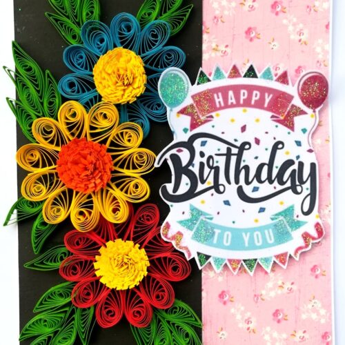 Sparkling Multicolored Quilled Flowers Birthday Card image