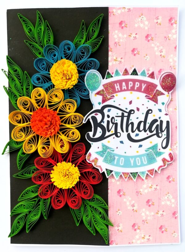 Sparkling Multicolored Quilled Flowers Birthday Card image Sparkling Multicolored Quilled Flowers Birthday Card image