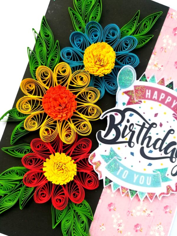 Sparkling Multicolored Quilled Flowers Birthday Card image Sparkling Multicolored Quilled Flowers Birthday Card image