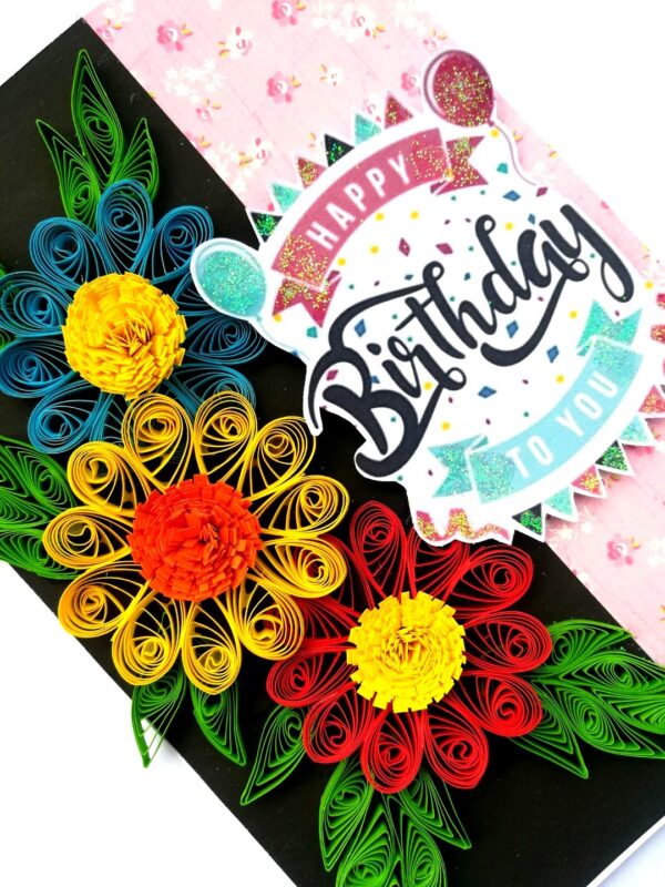 Sparkling Multicolored Quilled Flowers Birthday Card image Sparkling Multicolored Quilled Flowers Birthday Card image