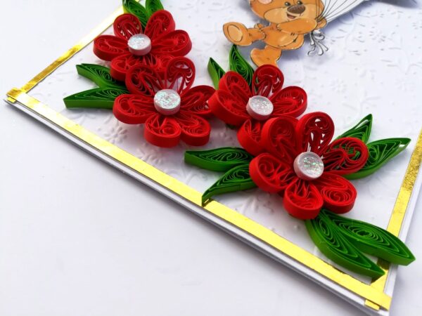 Balloon and Red Quilled Flowers Birthday Card image