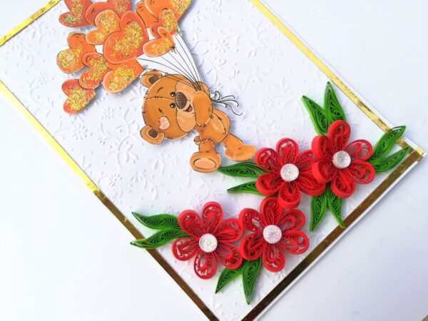 Balloon and Red Quilled Flowers Birthday Card image