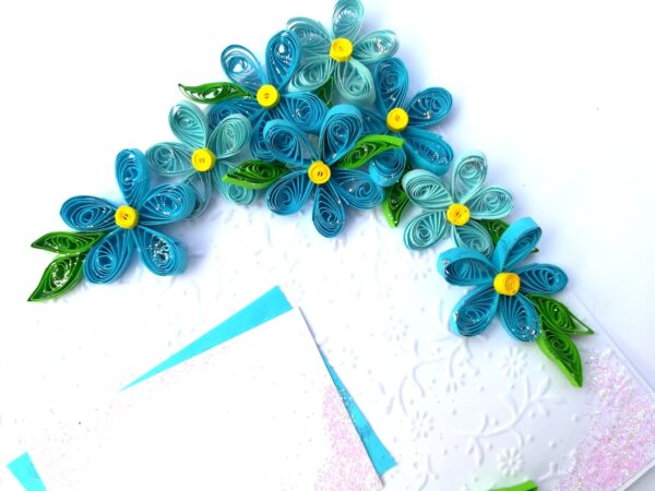 Quilled Blue Corner Flowers Greeting Card image