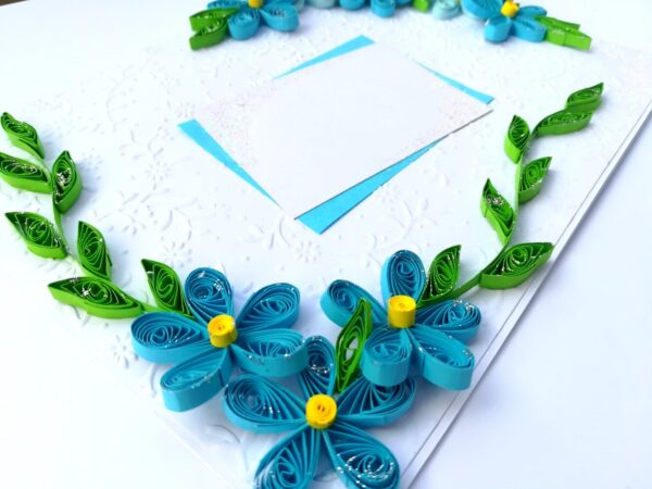 Quilled Blue Corner Flowers Greeting Card image