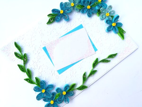 Quilled Blue Corner Flowers Greeting Card image