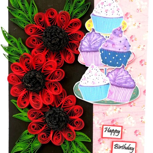 Sparkling Red Quilled Flowers Birthday Card image